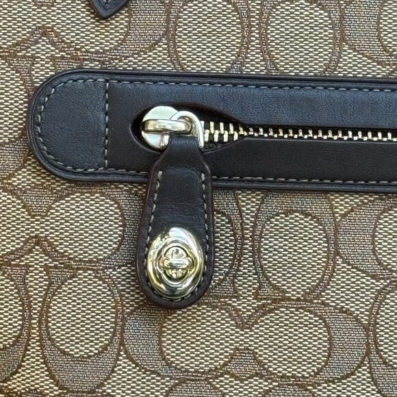COACH TAYLOR SIGNATURE JACQUARD MONOGRAM CANVAS LEATHER TOTE SHOULDER BAG BROWN - Picture 3 of 15